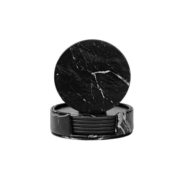 Marble-Style Heat-Resistant Leather Coasters – Set of 1/6