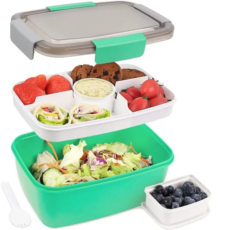 Large 4-Compartment Microwave-Safe Bento Box with Dressing Container