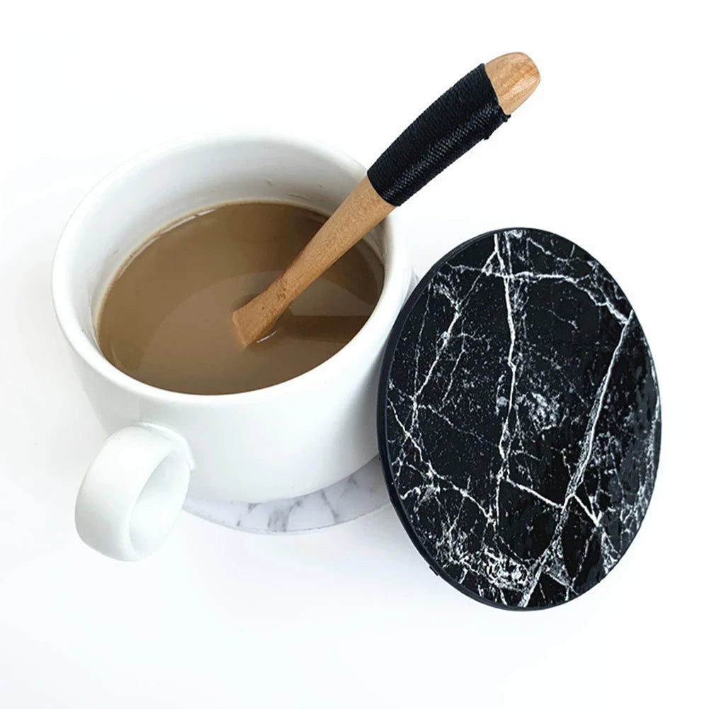 Marble-Style Heat-Resistant Leather Coasters – Set of 1/6