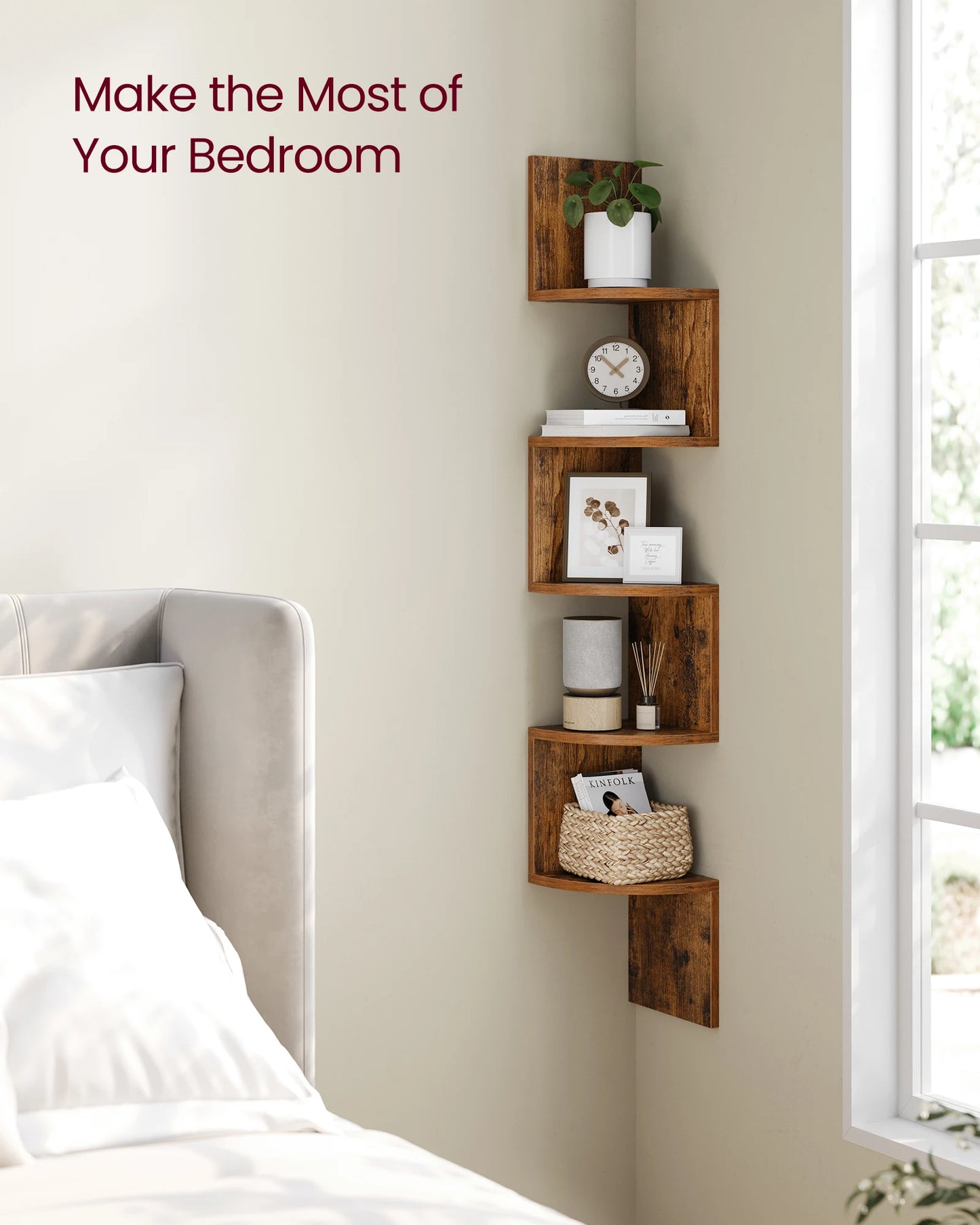 Zigzag 5-Level Corner Shelf for Bedroom & Living Room