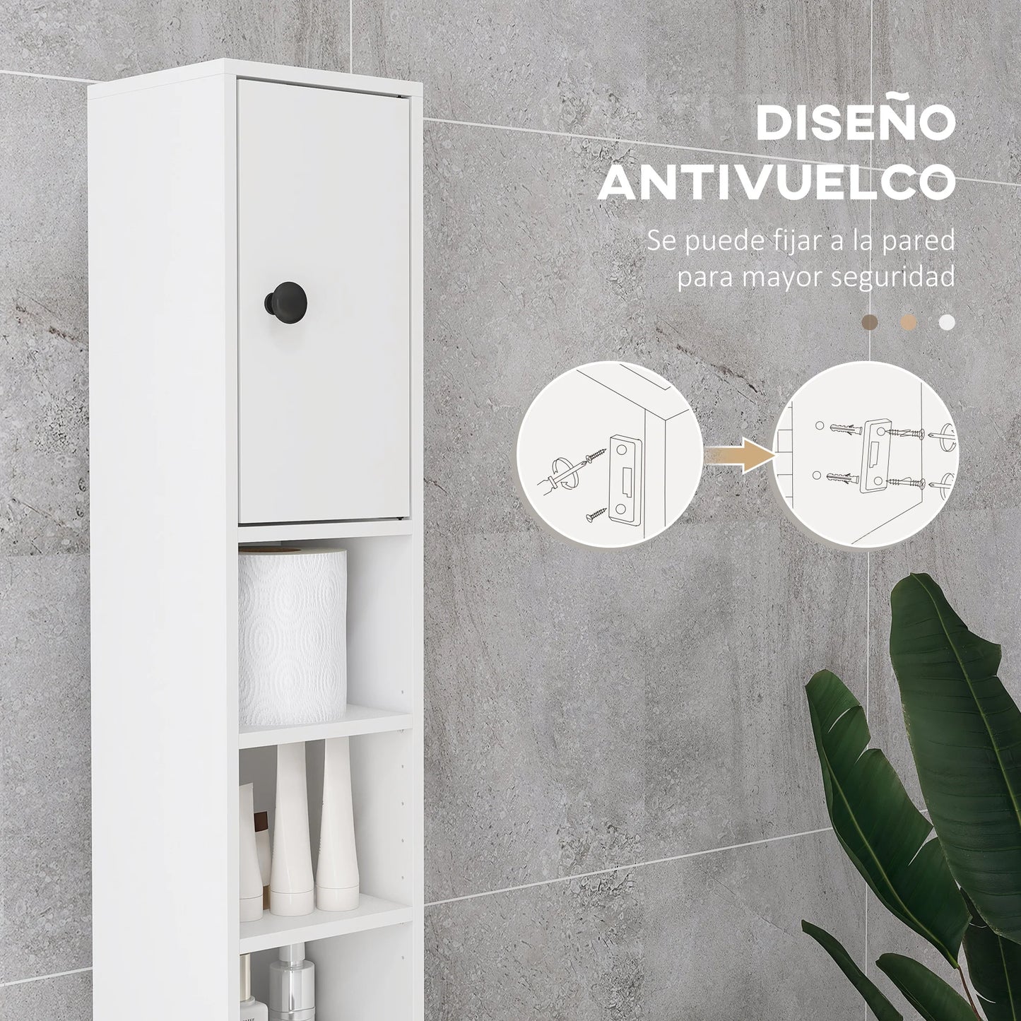 Slim Bathroom Cabinet with Drawer and Shelves - Compact White Storage Unit