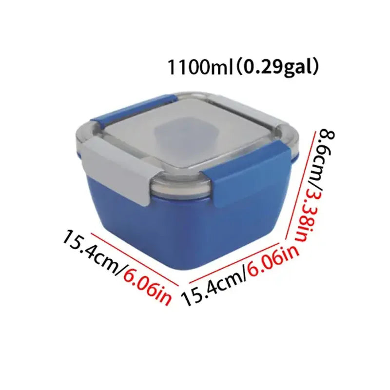 Salad lunch box, 37-oz bowl, 3 compartments, 2-oz sauce container for toppings or snacks.