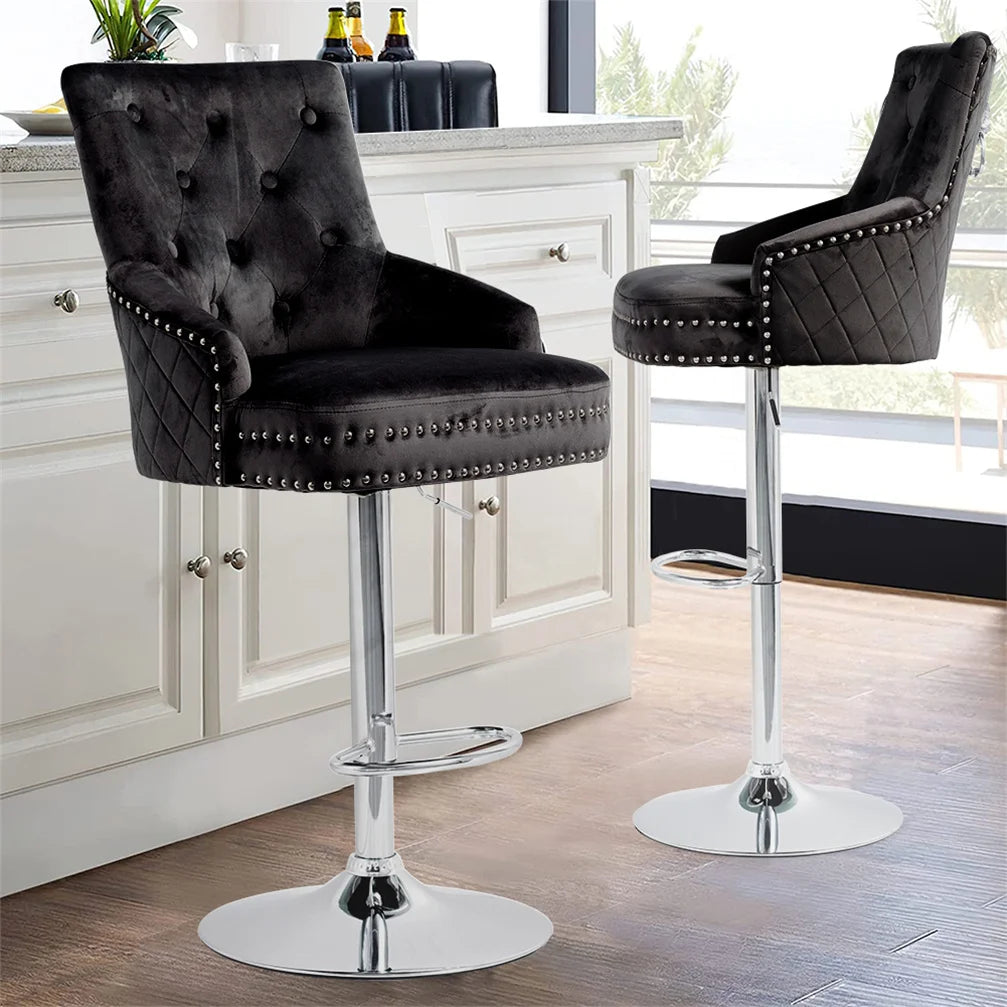 Verstelbare Chrome Barstoelen met Leeuwenklopper, Grijs/Zwart, Hoge Rug