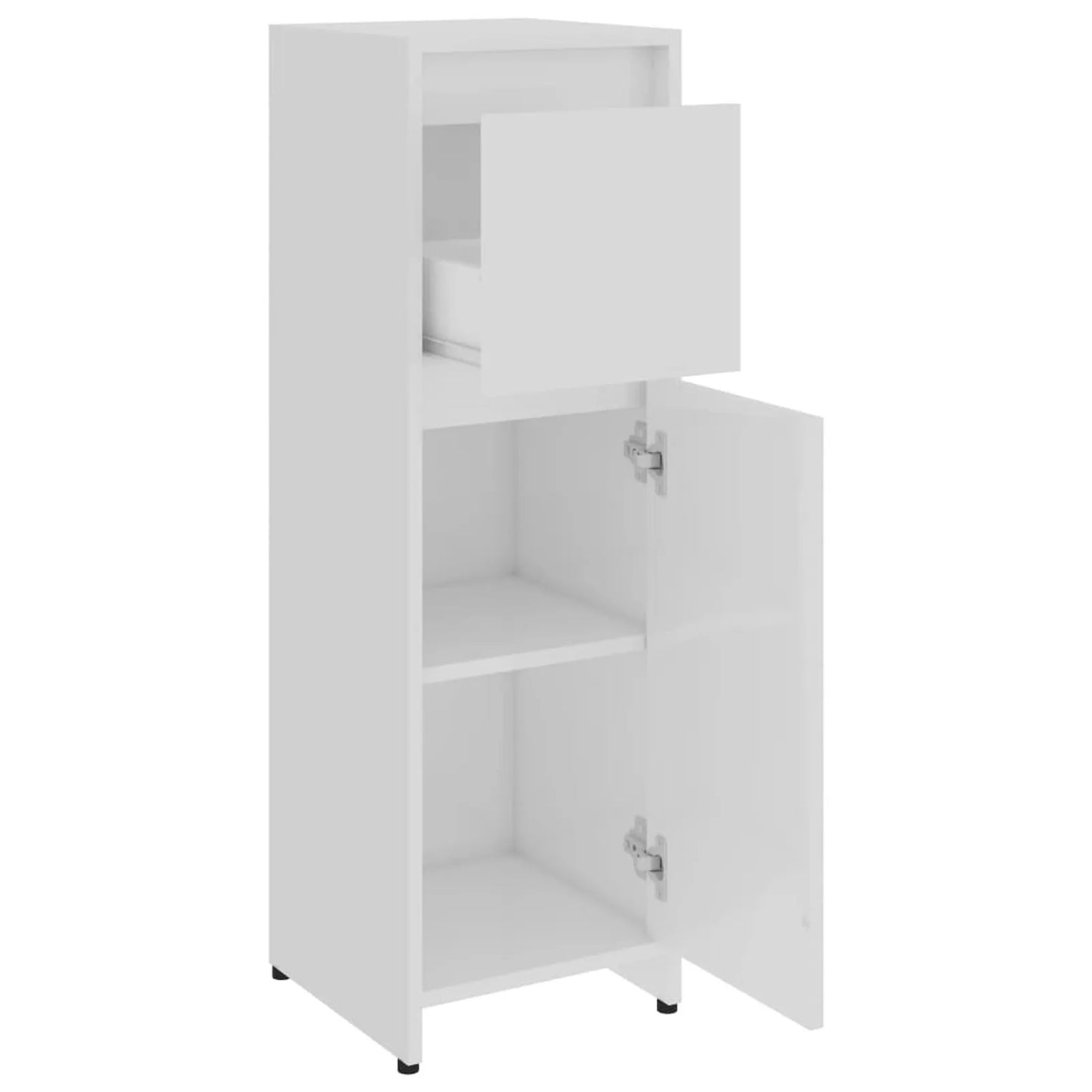Slim Bathroom Cabinet with Doors - High Gloss White