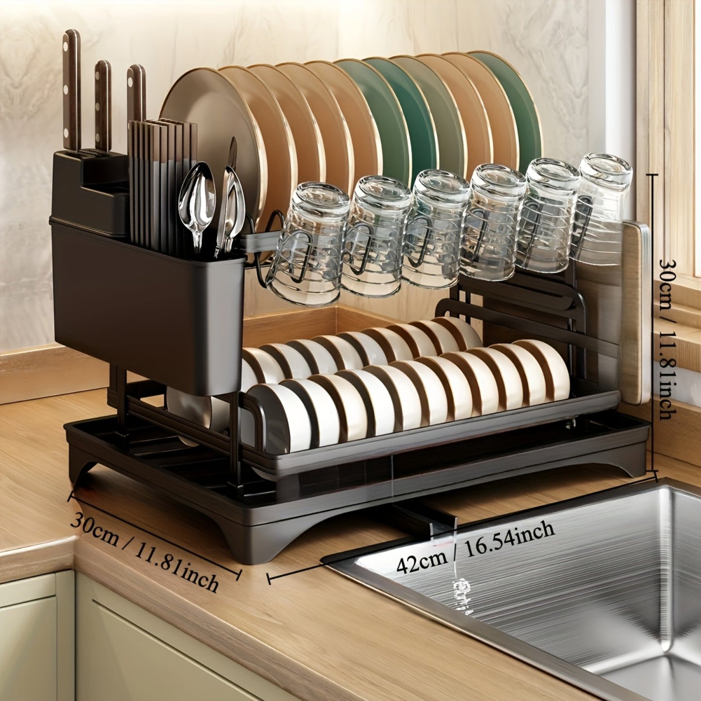 Double Layered Iron Bowl Rack, Kitchen Storage Organizer