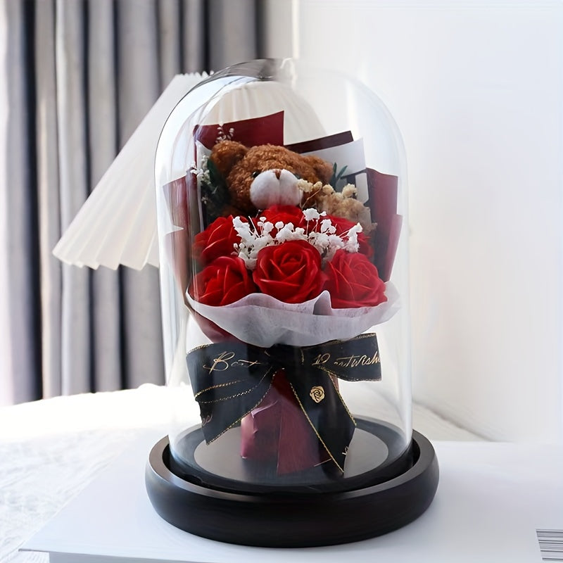 Elegant Glass Dome with Lifelike Roses – Perfect Gift for Any Occasion