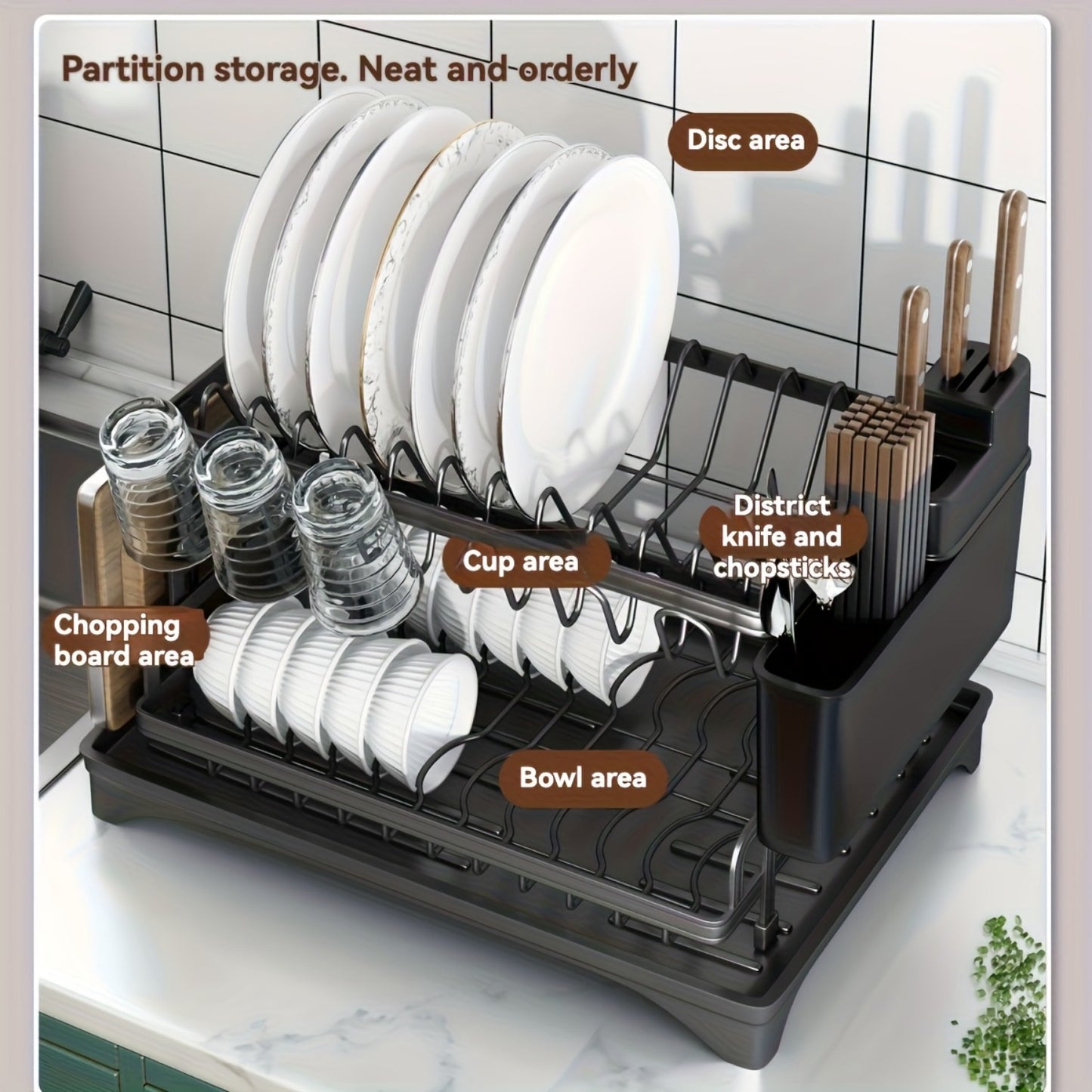 Double Layered Iron Bowl Rack, Kitchen Storage Organizer
