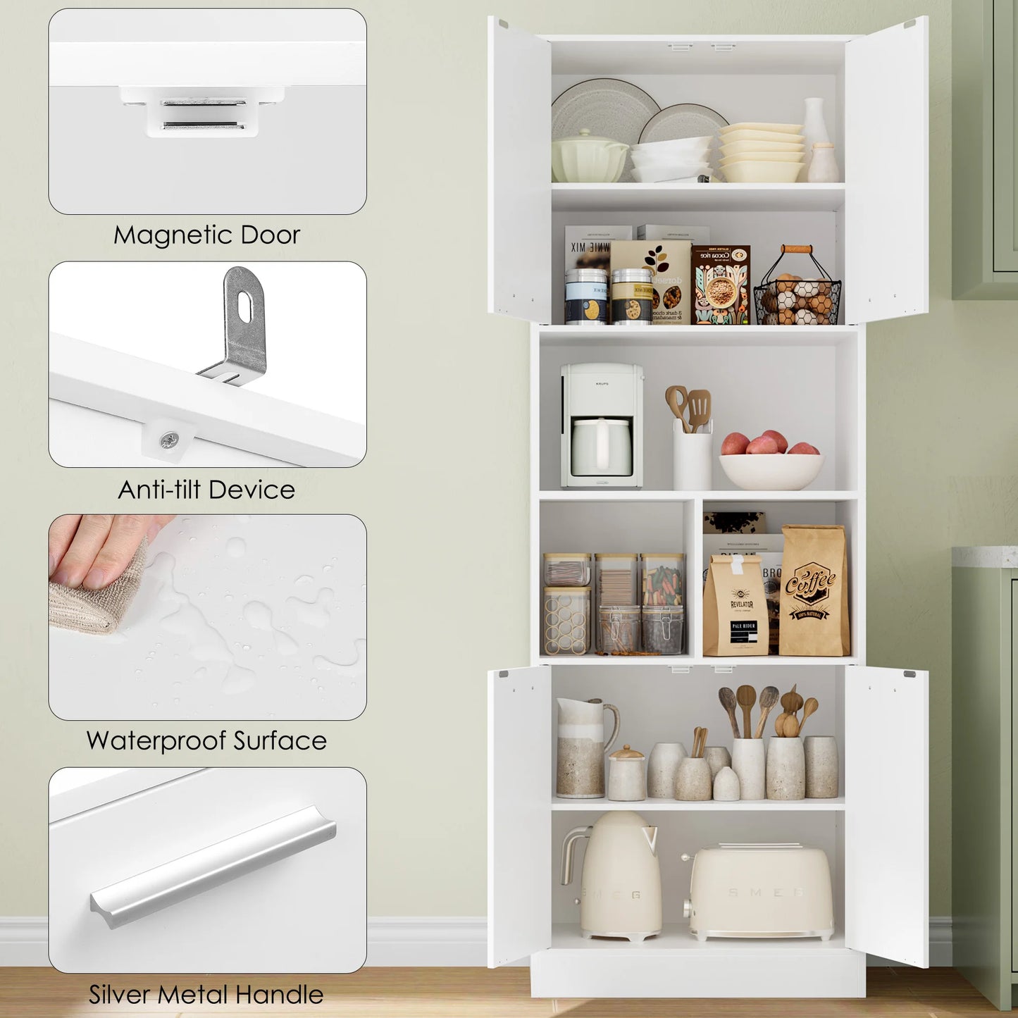 Getone 180.5cm Tall Storage Cabinet with Doors & Open Shelves