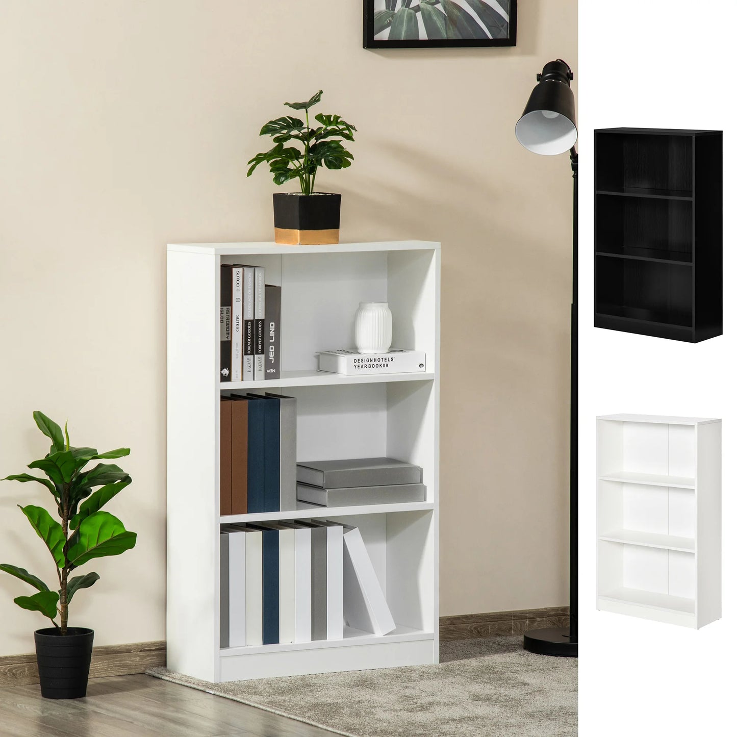 Modern Bookcase with 3 Compartments - Stylish Storage for Books & Décor