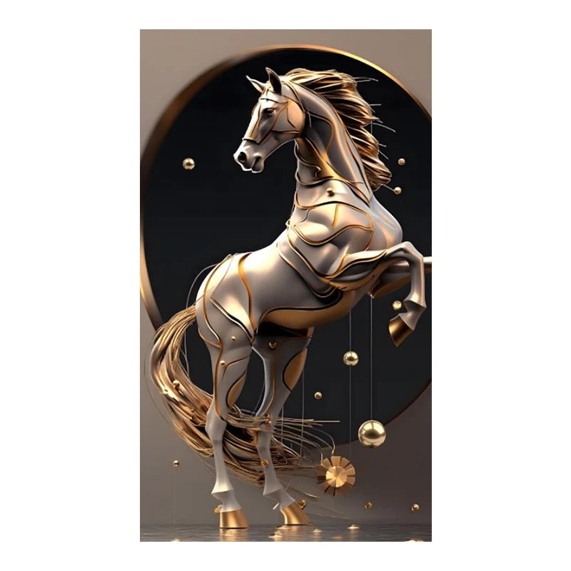 Framed Modern Metal Line Horse Canvas Luxury Wall Decor
