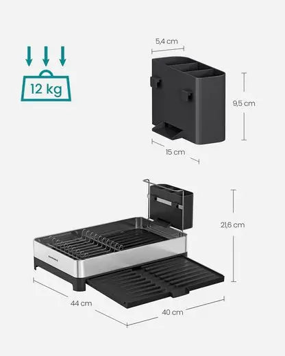RustFree Extendable Dish Drainer with Utensil Holder