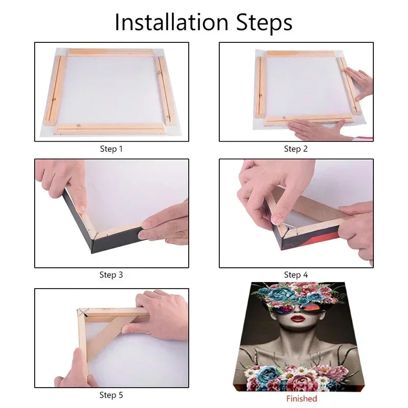 Framed Modern Metal Line Horse Canvas Luxury Wall Decor