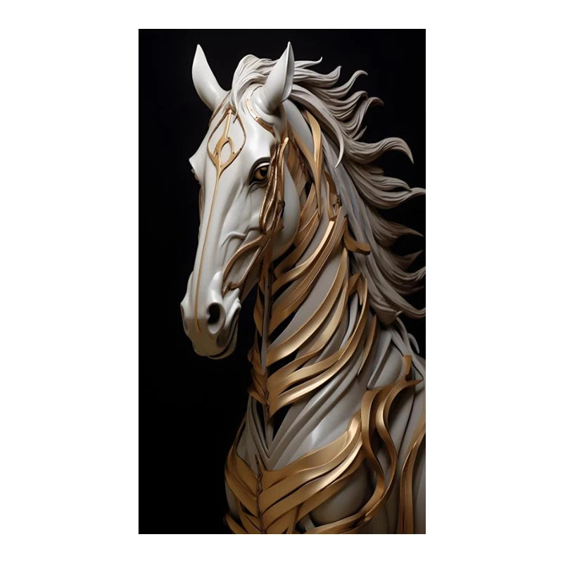 Framed Modern Metal Line Horse Canvas Luxury Wall Decor