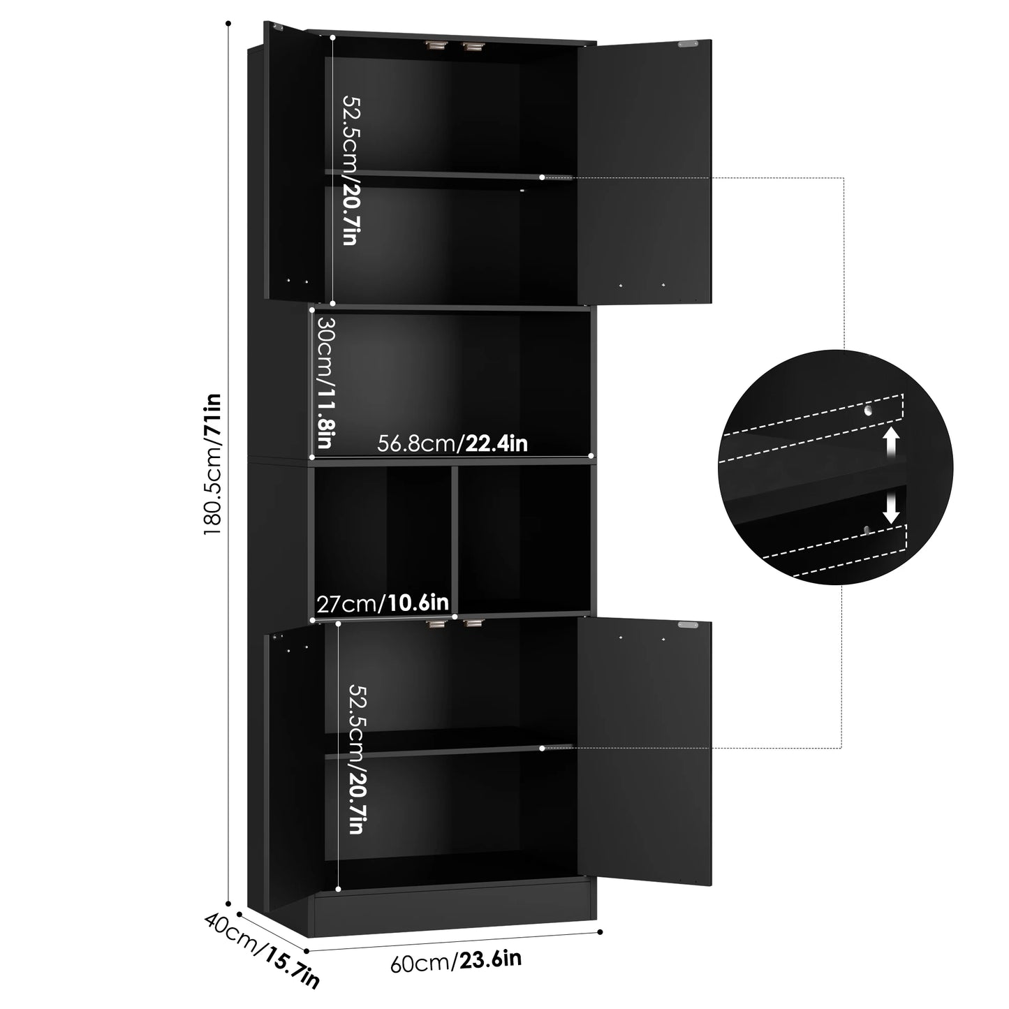 Getone 180.5cm Tall Storage Cabinet with Doors & Open Shelves