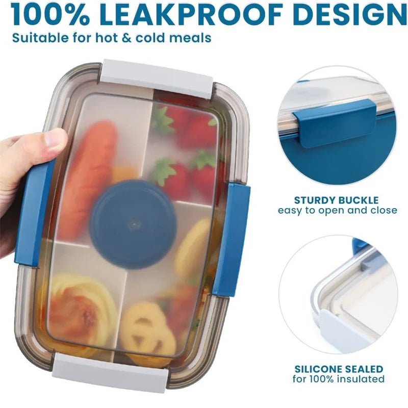 Large 4-Compartment Microwave-Safe Bento Box with Dressing Container