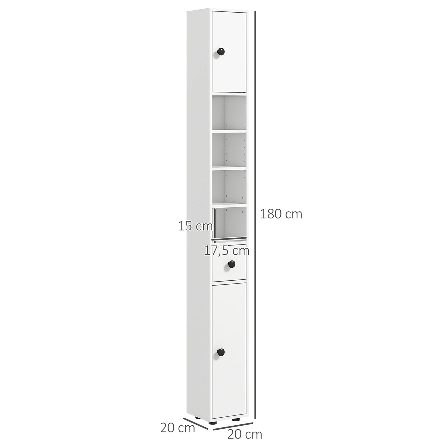 Slim Bathroom Cabinet with Drawer and Shelves - Compact White Storage Unit