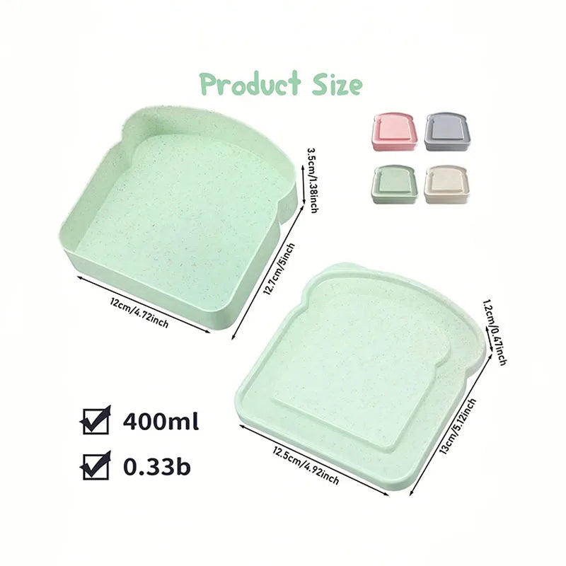 1/4 sandwich container, toast-shaped plastic lunch box, reusable for work or student meals.