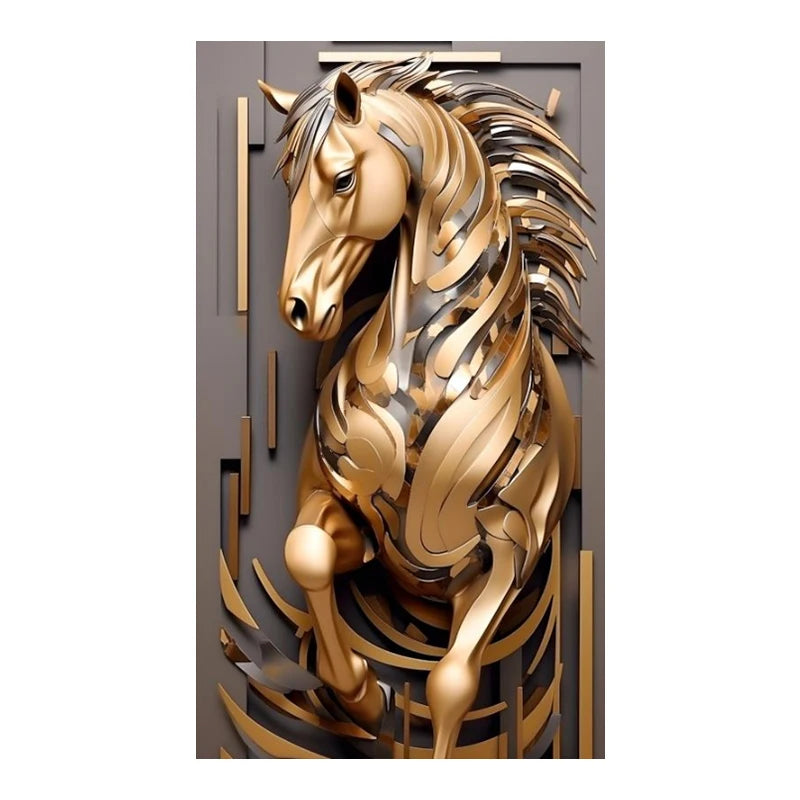 Framed Modern Metal Line Horse Canvas Luxury Wall Decor