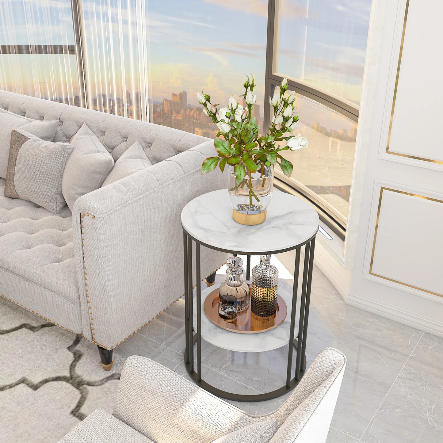 Round Marble Coffee Table Sofa Side