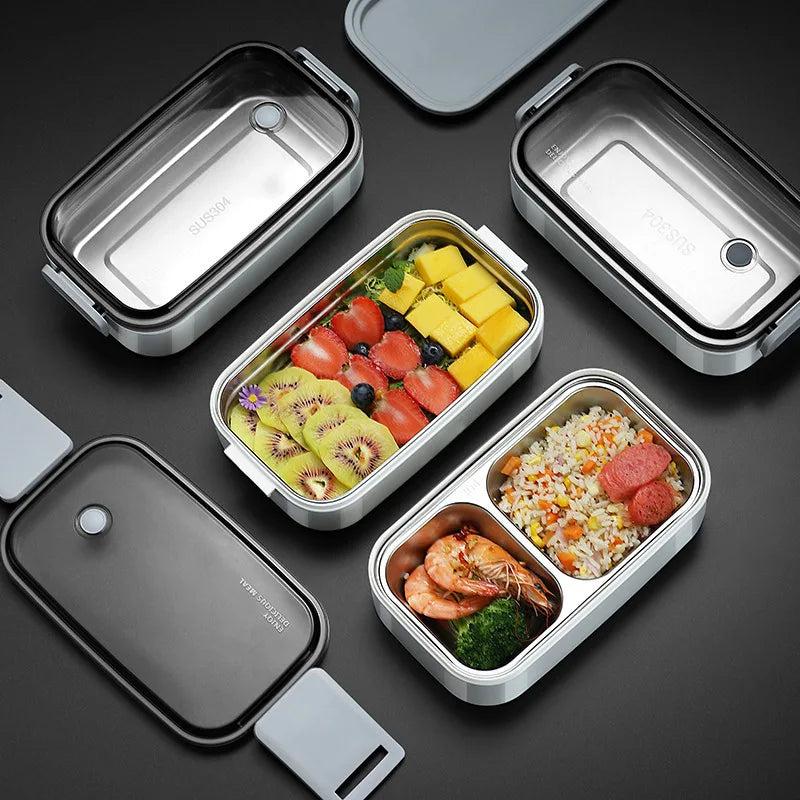 304 stainless steel lunch box, portable 1/2 layers, microwavable food storage for adults and kids.
