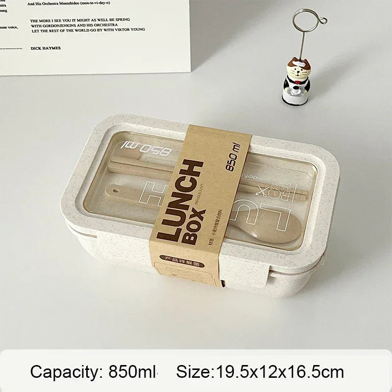 1100ml wheat straw lunch box, portable food storage container, bento box with spoon and chopsticks for kids and adults.