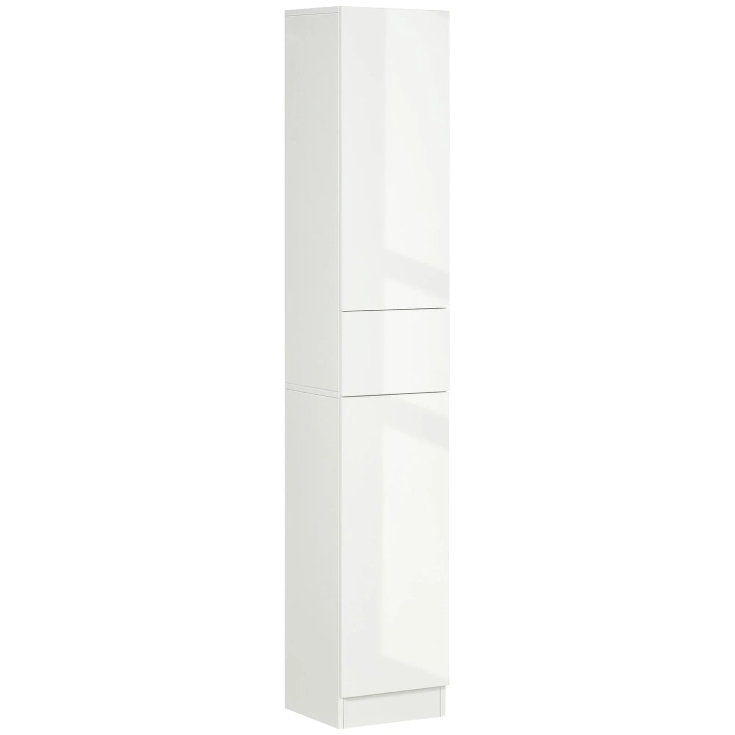 Tall Bathroom Cabinet with Drawer and 5 Open Shelves - White Storage Unit