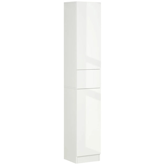 Tall Bathroom Cabinet with Drawer and 5 Open Shelves - White Storage Unit