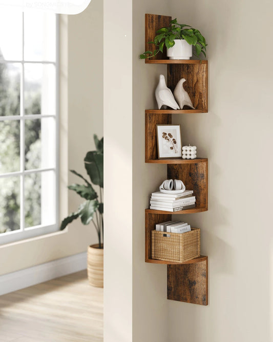 Zigzag 5-Level Corner Shelf for Bedroom & Living Room