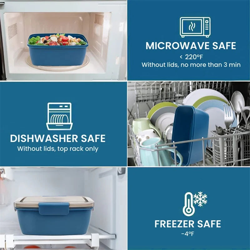 Large 4-Compartment Microwave-Safe Bento Box with Dressing Container