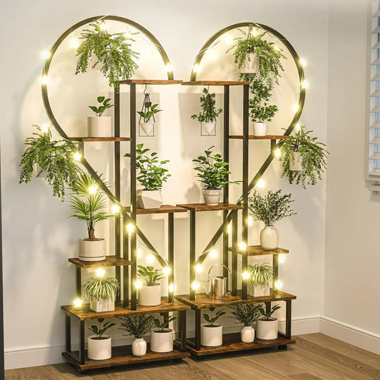 2X Half-Heart Plant Stand | Holds 20 Pots with Hooks