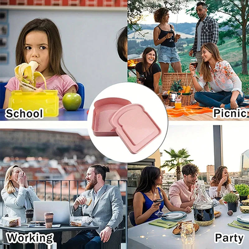 1/4 sandwich container, toast-shaped plastic lunch box, reusable for work or student meals.