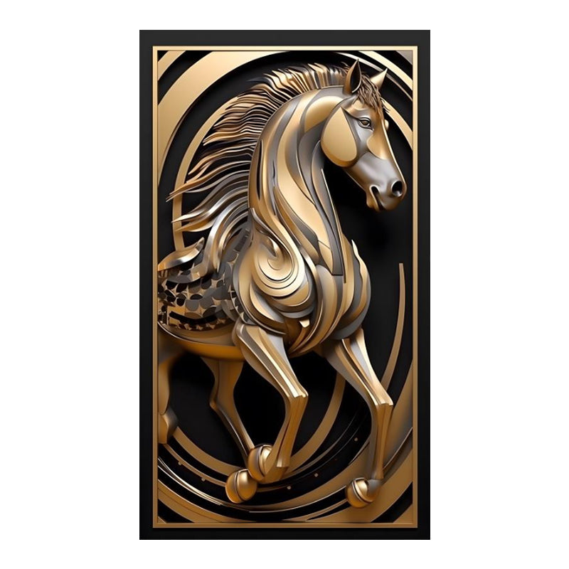 Framed Modern Metal Line Horse Canvas Luxury Wall Decor
