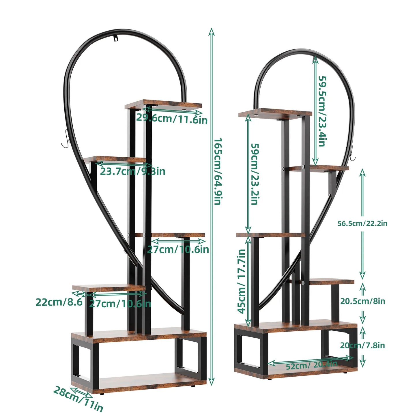 2X Half-Heart Plant Stand | Holds 20 Pots with Hooks