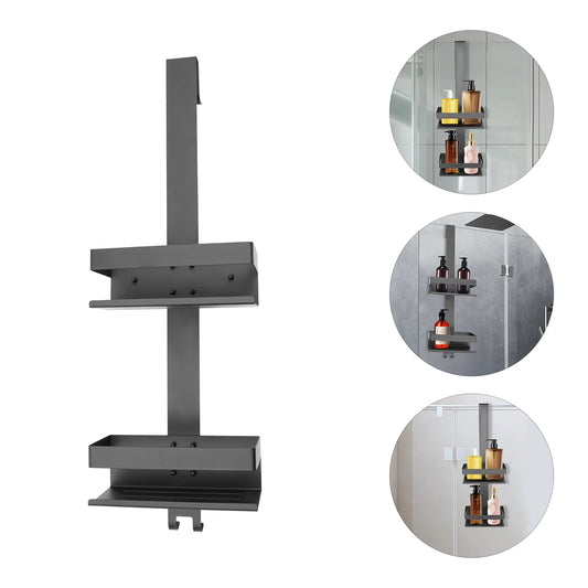 Double-Layer Black Stainless Steel Bathroom Shelf with Glass