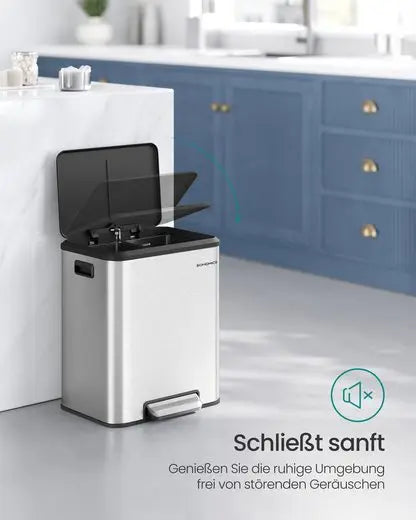 EcoSort 2x15L Kitchen Bin with Recycling & Waste Compartments