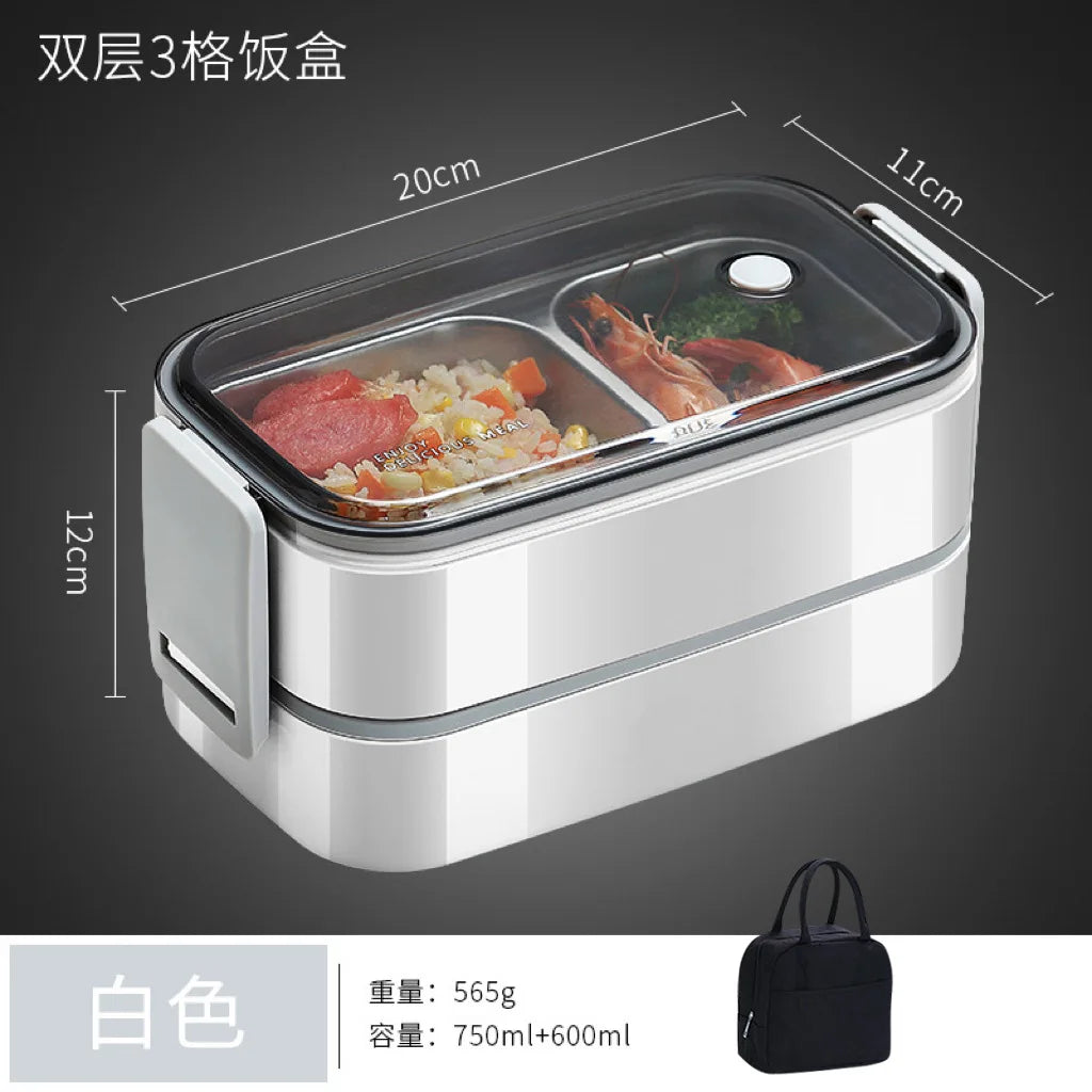 304 stainless steel lunch box, portable 1/2 layers, microwavable food storage for adults and kids.