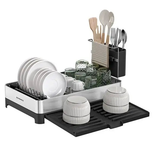 RustFree Extendable Dish Drainer with Utensil Holder