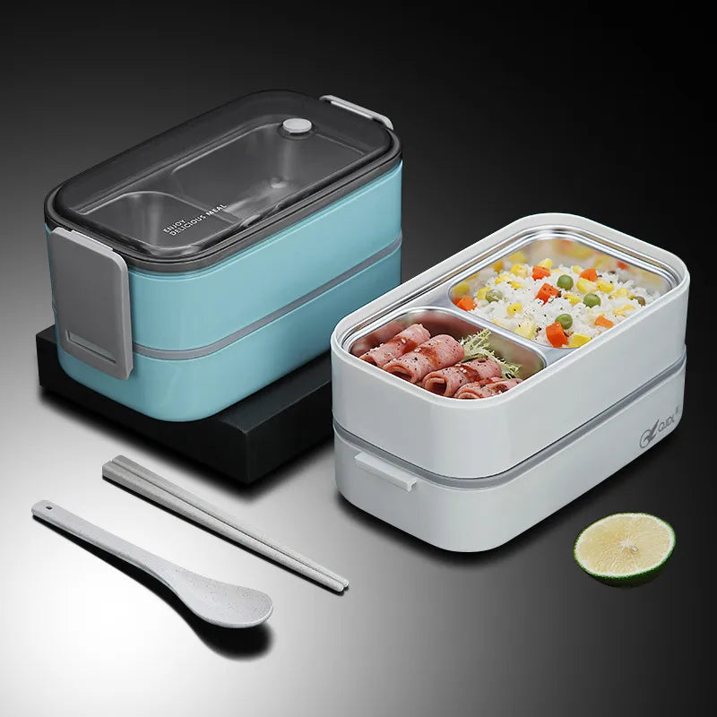 304 stainless steel lunch box, portable 1/2 layers, microwavable food storage for adults and kids.