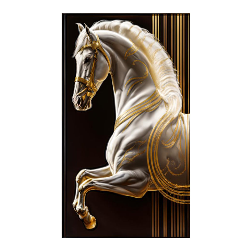 Framed Modern Metal Line Horse Canvas Luxury Wall Decor