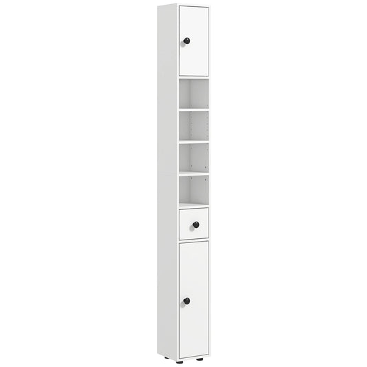 Slim Bathroom Cabinet with Drawer and Shelves - Compact White Storage Unit