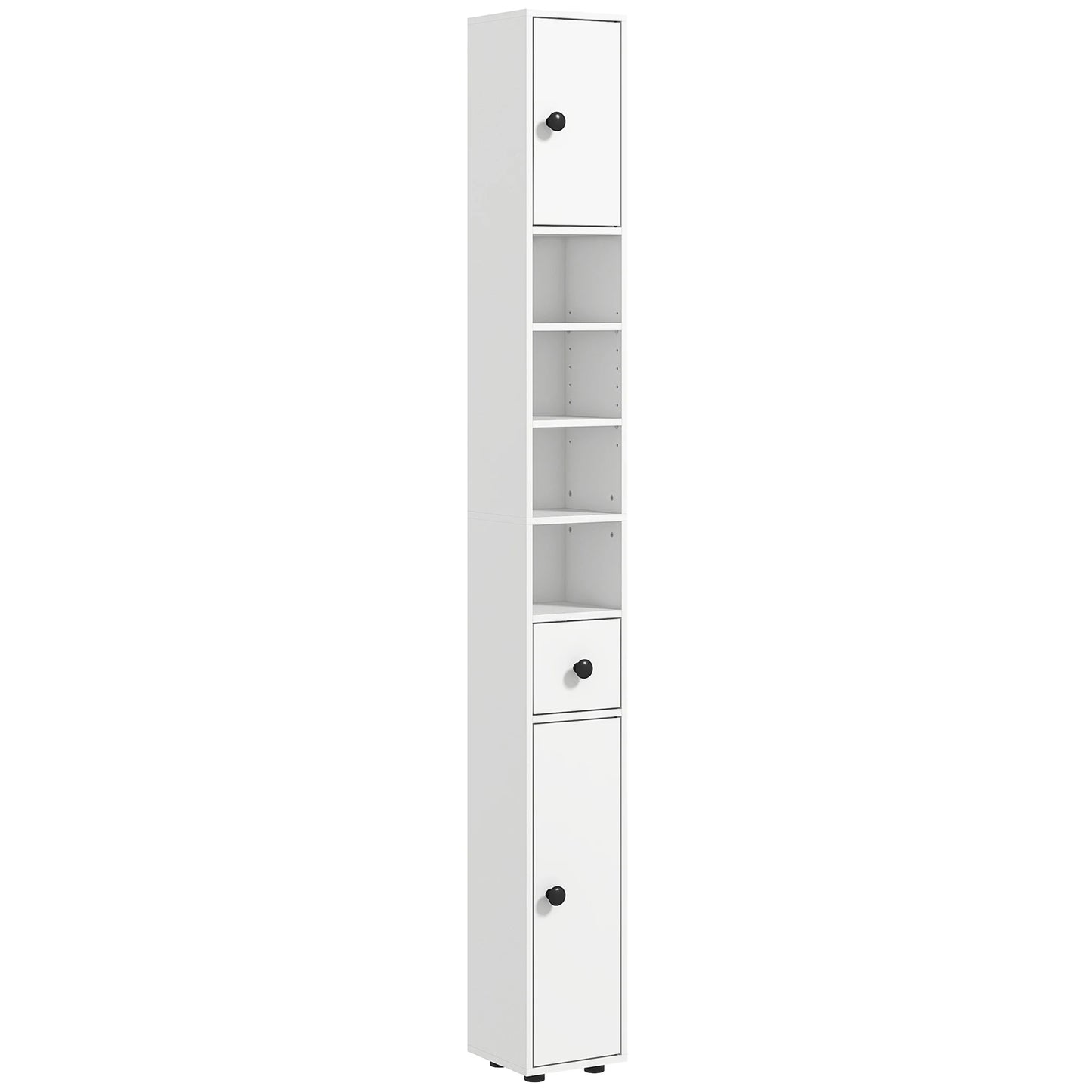 Slim Bathroom Cabinet with Drawer and Shelves - Compact White Storage Unit