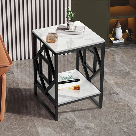 Salontafel met Zwarte Poten, 2-Laags Bijzettafel