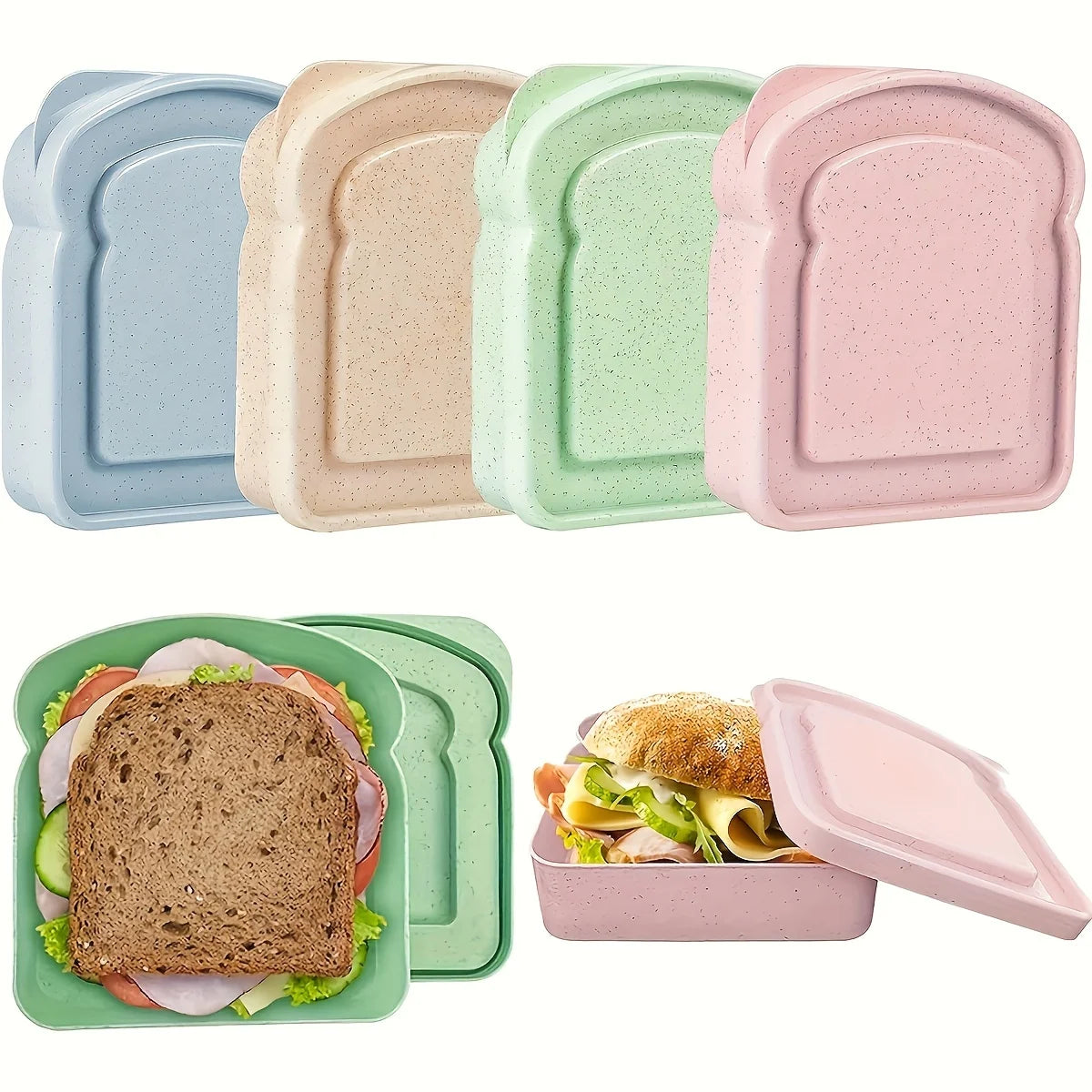 1/4 sandwich container, toast-shaped plastic lunch box, reusable for work or student meals.