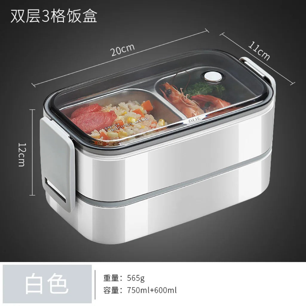304 stainless steel lunch box, portable 1/2 layers, microwavable food storage for adults and kids.