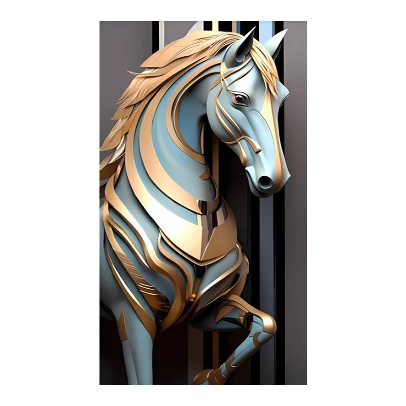 Framed Modern Metal Line Horse Canvas Luxury Wall Decor