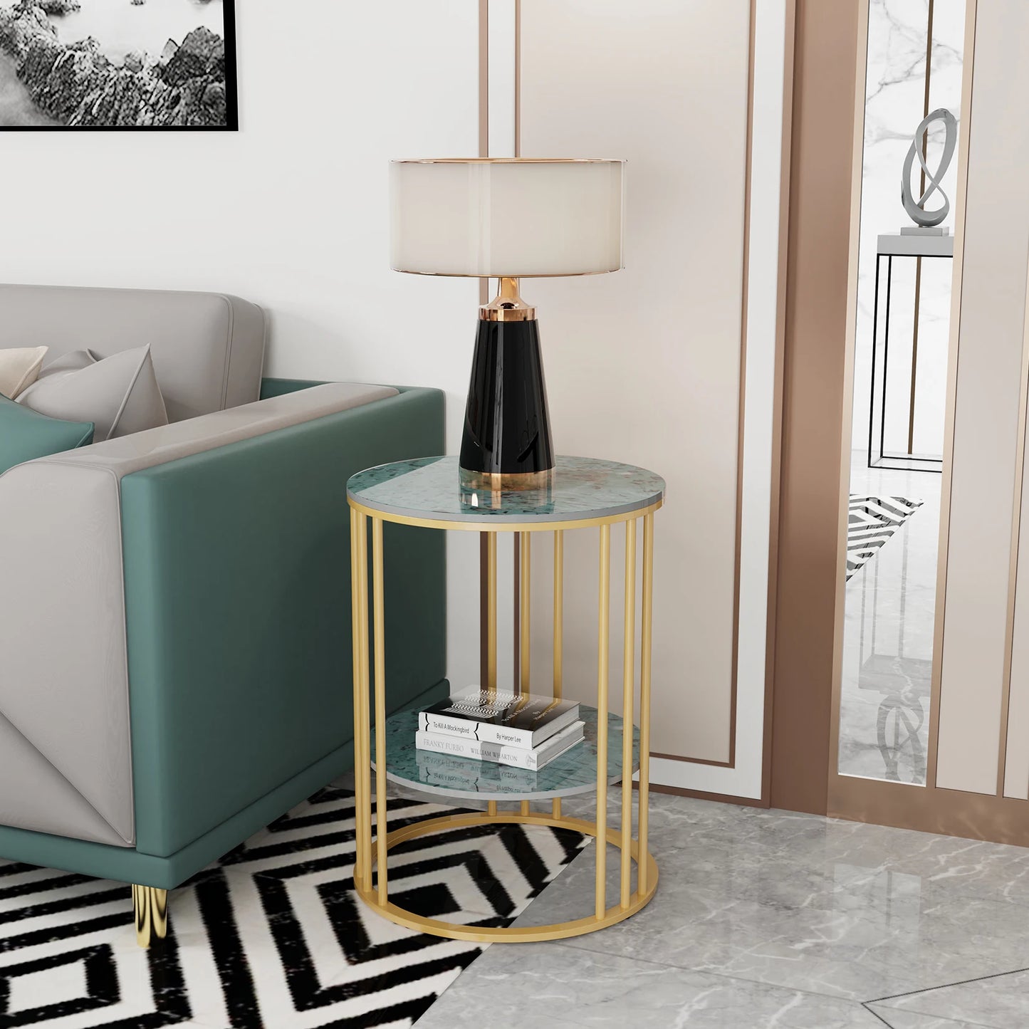 Round Marble Coffee Table Sofa Side