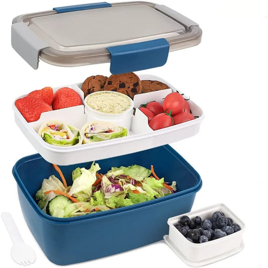 Large 4-Compartment Microwave-Safe Bento Box with Dressing Container