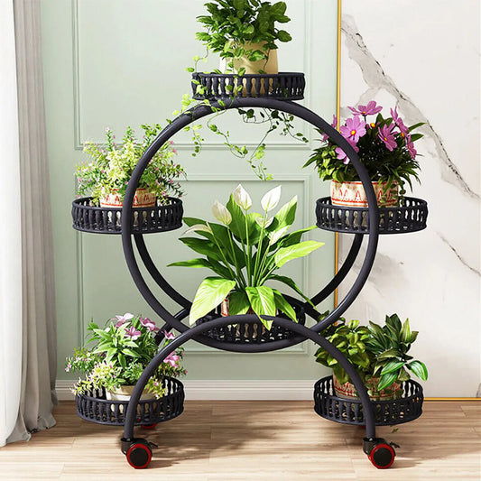 4 Layer 6 Pots Flower Holder Plant Stand Shelf 4-Wheel