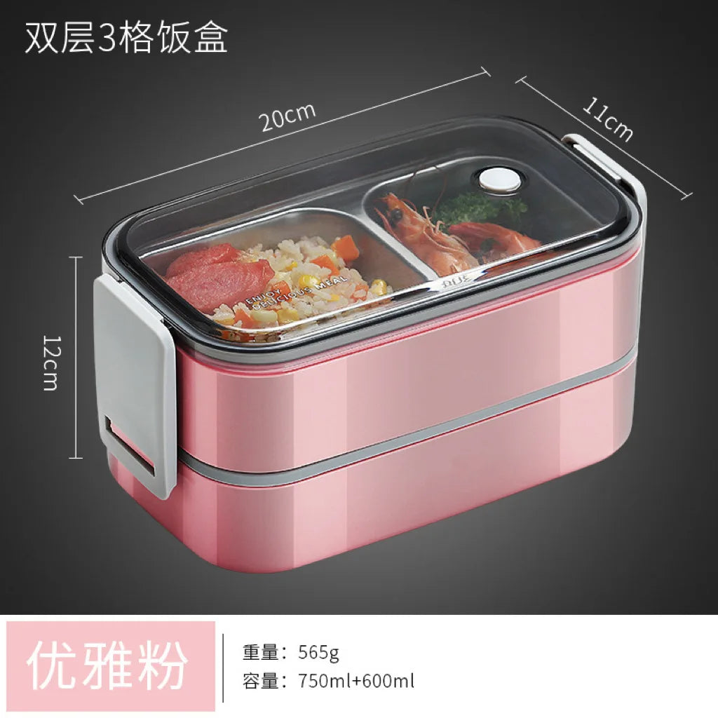 304 stainless steel lunch box, portable 1/2 layers, microwavable food storage for adults and kids.