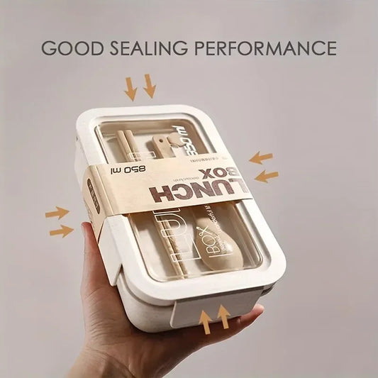 1pc wheat straw bento box, microwave-safe lunch box with partitions.